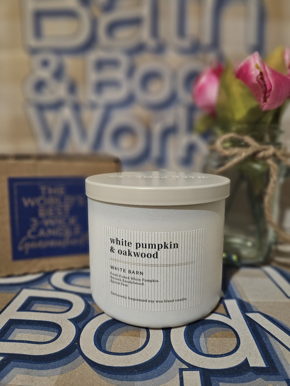 NWT White Barn White Pumpkin & Oakwood 3-Wick Candle - White - Picture 5 of 5